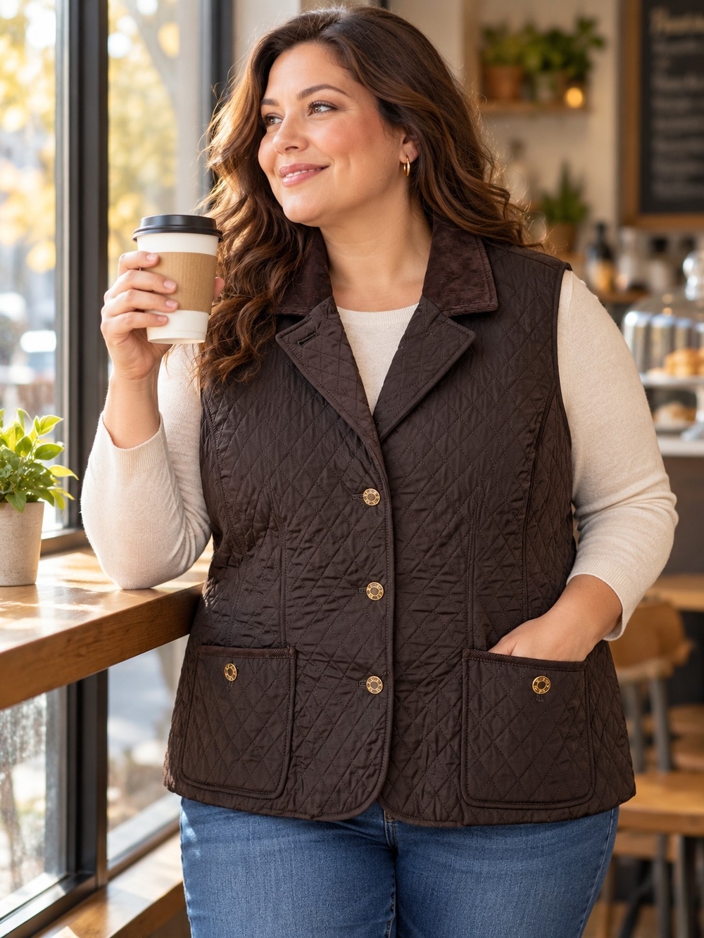 Talbots Quilted Chocolate Brown Button-Front Vest NWT